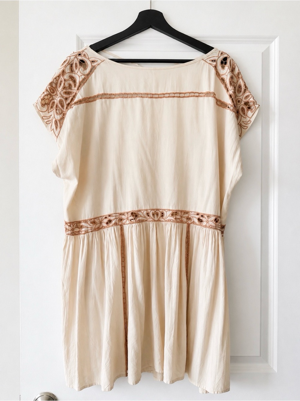 Free People Ayu Nude Floral Cutout Tunic Dress Medium Boho Festival Oversized - Picture 2 of 12